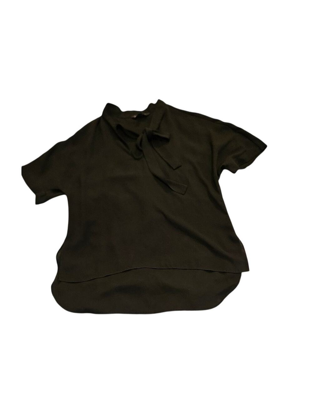 Express Bow Tie Neck Blouse Black Short Sleeve Office Career Top S